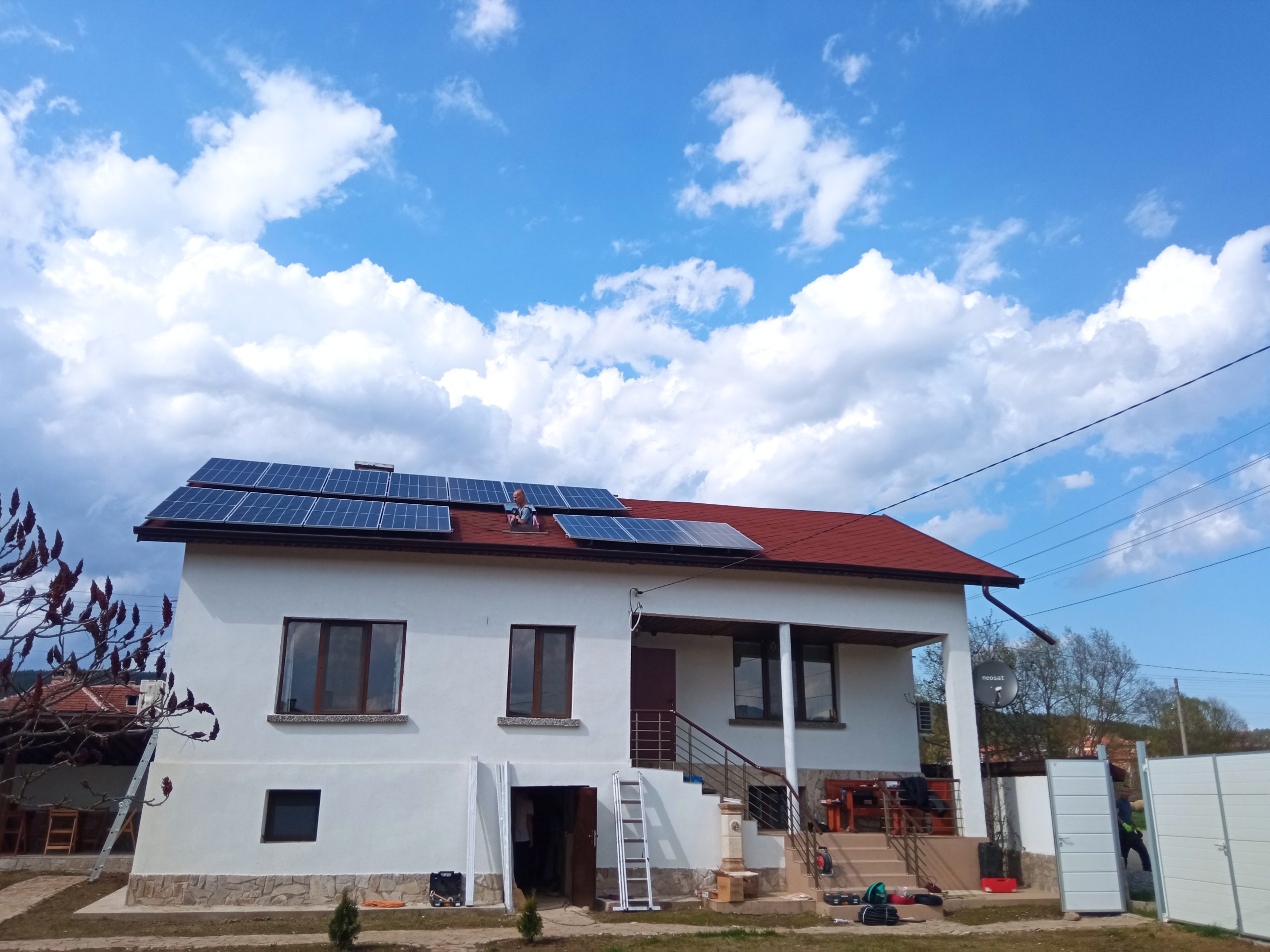 A house with solar panels.